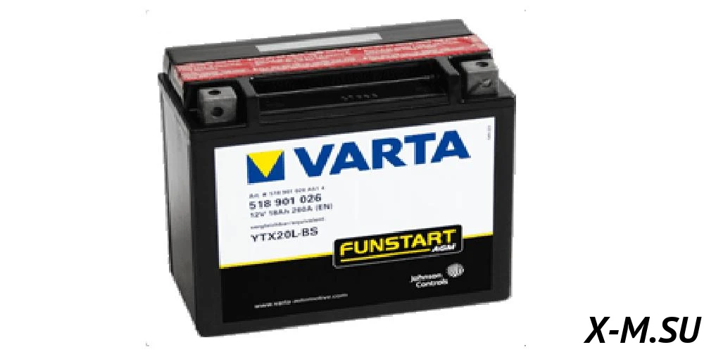 Аккумулятор Varta FUNSTART AGM мото 18 Ач 518901026 LU059989 (устанавливается лежа) Аккумулятор Varta FUNSTART AGM мото 18 Ач 518901026 LU059989 (устанавливается лежа)